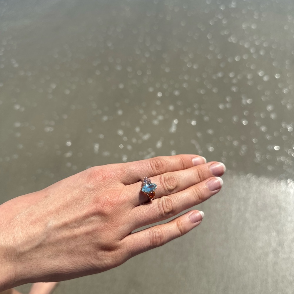 Elegant Aquamarine Imperial topaz and clinohumite Ring